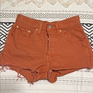 Levi's Orange Jean Shorts Distressed Cut-Off 501 Style